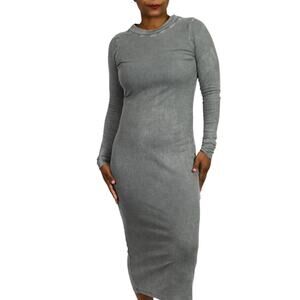 Young Fabulous Broke Dax Dress Grey Midi Ribbed Column Long Sleeves Size Small